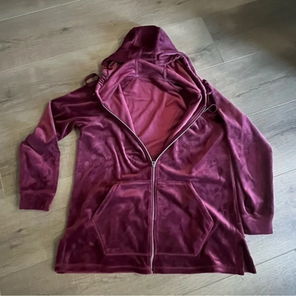 Luxury Velour Hoody Woman Large Cranberry Full Zip‎ Velvet Hoodie Pockets Jacket